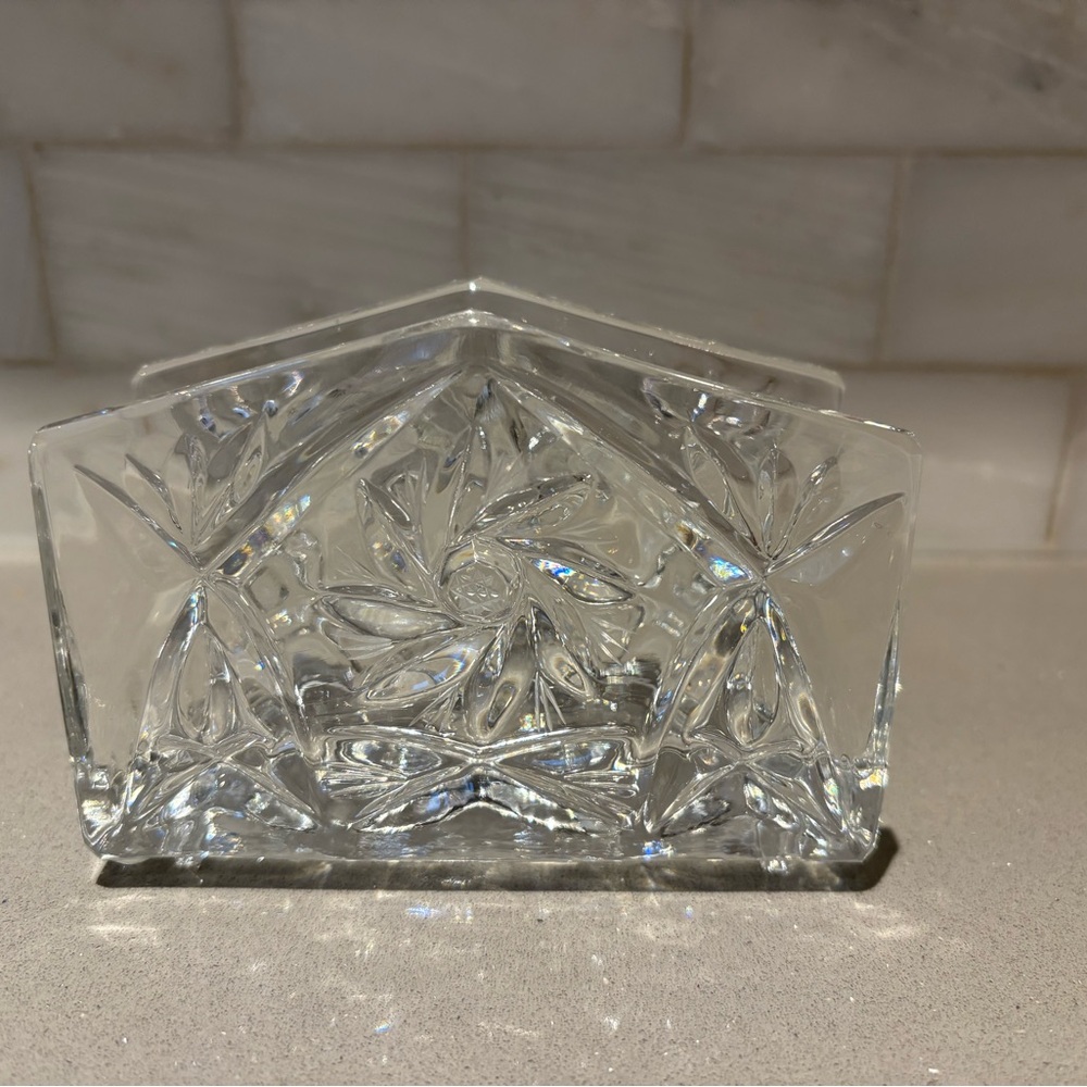 Vintage Cut Crystal Napkin Holder | Elegant Table Decor | 4.5” Wide